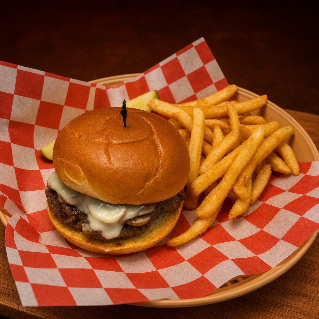 Mushroom Swiss Burger.