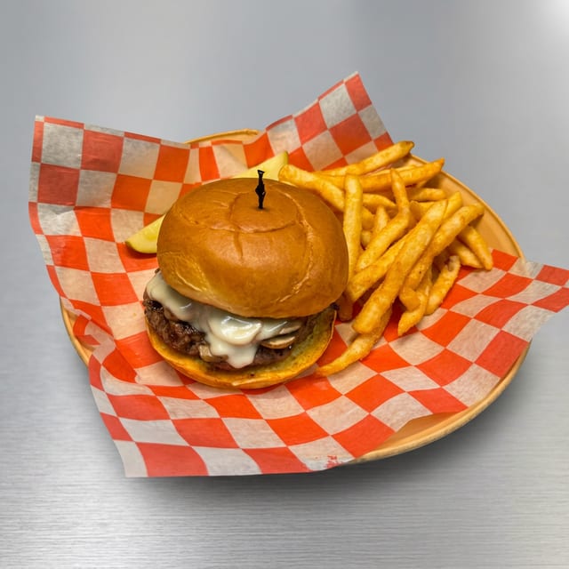 Mushroom Swiss Burger.